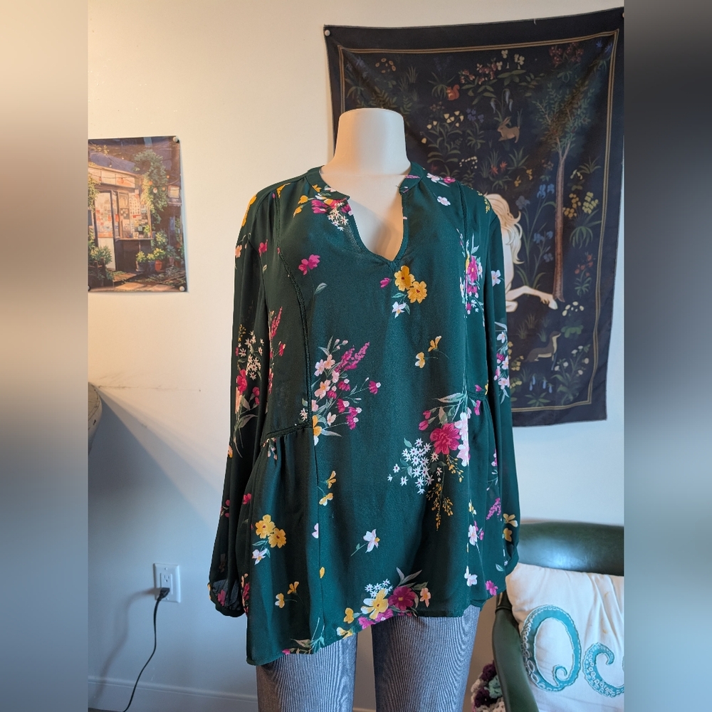 Old Navy Green Floral Blouse